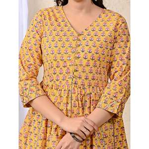 ชุดชาราร่าผ้าฝ้ายพิมพ์ลายสีเหลืองสำหรับผู้หญิง เสื้อแขนสามส่วน - Product Image 2