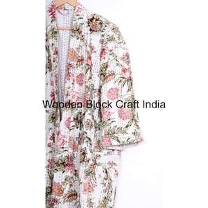 Wholesale Womens <b>Vintage</b> Organic Cotton Kantha Quilted Long <b>Kimono</b> Robe Handmade Indian Festival Fashion Sleepwear Jacket Cozy - Product Image 3
