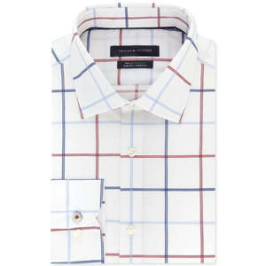 Camicia da uomo slim-fit Tommy Hilfiger in popeline rosso 100% cotone antipiega casual ODM taglie 34-35 - Product Image 1