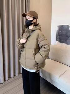 Chaqueta acolchada con capucha morada suelta para mujer, estilo corto, cálida, informal, a la moda, ecológica, impermeable, crudo, para clima frío, largo invierno - Product Image 3