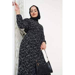 ชุดเดรสวินเทจสีดำแต่งระบายแขนยาวสำหรับสวมใส่กลางวันมีสายรัดเอวยางยืดที่ข้อเท้ามีลวดลายมี XS-6XL ไซส์ - Product Image 4