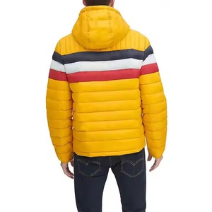 Men's <b>Yellow</b> Hooded <b>Puffer</b> <b>Jacket</b> Color Blocking Windproof Casual Winter Wear Zipper Closure 100 Polyester Filling - Product Image 2