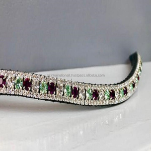Correa de cuero para cejas de caballo, accesorio hecho a mano de alta calidad con 3 filas decorativas, cristales multicolor mega ostentosos, último diseño, 2023 - Product Image 2