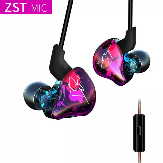 KZ ZST in Ear Headphones 1BA+1DD Stereo Bass Earbuds Headphone Wired Gaming Headset Professional Sound With Detachable Cable