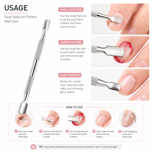 Outil de manucure et pédicure professionnel en acier inoxydable double extrémité pour repousser et nettoyer les cuticules - Product Image 5