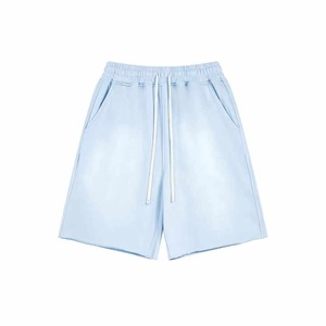 Pantalones cortos de felpa francesa de algodón pesado para hombre, ropa de calle con bordado desgastado, pantalones cortos de cintura doble lavados con ácido - Product Image 1