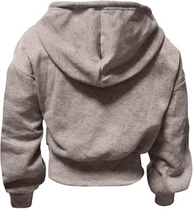 Cropped Covered Button Hoodie Women Winter Lightweight Casual Sweatshirts Workout Long <b>Sleeve</b> Drawstring <b>Jacket</b> Crop Tops - Product Image 3