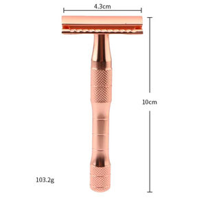 เครื่องโกนหนวดไฟฟ้าแบบโรสโกลด์ใบมีดสองด้านพร้อมด้ามจับทองเหลืองสำหรับกำจัดขนผง - Product Image 4