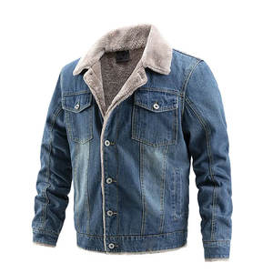Chaqueta de invierno informal para hombre, tela vaquera gruesa personalizada con forro polar cálido a prueba de viento y Cuello de piel - Product Image 5