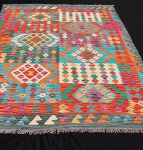 Alfombra Kilim Gris Naranja, Tejida a Mano, Tradicional, de Tejido Plano, para Sala de Estar, Decoración del Hogar, Pasillo, Hotel - Product Image 3