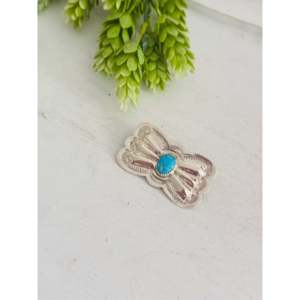 Broche Concho Navajo Hecho a Mano con Turquesa Kingman y Plata de Ley - Product Image 2