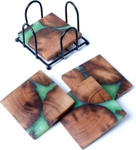 ชุดจานรองแก้วไม้เรซินพร้อมขาตั้งทันสมัยและใช้งานได้ดีเหมาะสำหรับทุกโอกาสหรูหราในการรับประทานอาหารของคุณ - Product Image 1