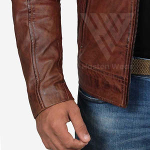 Veste en cuir élégante pour homme avec épaules matelassées, col montant à capuche, vêtements d'extérieur d'hiver, poches, veste en cuir tendance - Product Image 5