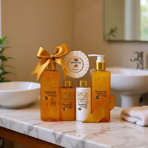 Set Regalo Essenziale per la Cura del Corpo - Collezione di Prodotti per la Cura della Pelle e il Bagno con Olio di Argan - Product Image 3
