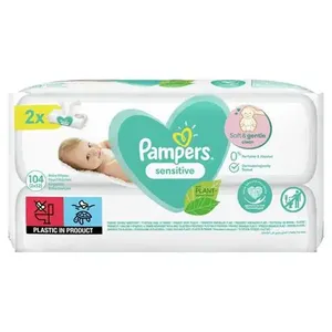 Toallitas húmedas Pampers Sensitive, a base de agua, hipoalergénicas y sin perfume, 2 paquetes con tapa abatible para ventas globales - Product Image 3
