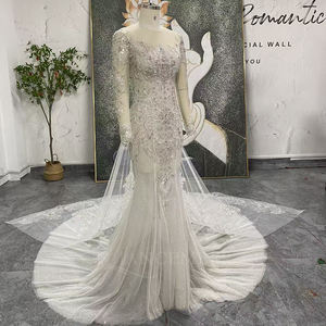 Jancember LSSG153 Vestido de Novia de Lujo con Lentejuelas, Estilo Sirena, con Apliques de Cuentas, Corte Trompeta, con Brillo, para Boda/Catédrala - Product Image 2