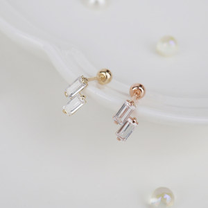 Orecchini alla moda da donna con taglio quadrato in zirconio cubico in oro 14k con orecchini a bottone all'ingrosso di gioielli K-gioielli di base per gioielli - Product Image 5