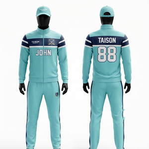Traje Deportivo Unisex para Hockey sobre Césped, Invierno, 300 Gramos, Tejido de Poliéster, Resistente al Viento, Beige, Azul Marino, Paneles Blancos en Contraste, Impresión Personalizada - Product Image 2
