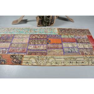 Alfombra turca vintage ecléctica de 3,4x7,8 pies, lana de área grande Beige con patrón de pasillo de retazos abstractos, respaldo de látex para habitaciones - Product Image 3