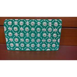 ซิปผ้าแคนวาสแบบคลัทช์ของผู้หญิงสุดอินเทรนด์สุดหรูแนวแฟชั่นปักลาย zari กึ่งอัญมณีประดับด้วยลูกปัดไข่มุก - Product Image 5