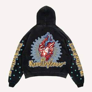 DTG hoodies รุ่นที่กำหนดเองคุณภาพสูงวินเทจผ้าฟลีซเก็บความร้อนพิมพ์ลายทั้งหมดด้วยสีดำและสีชมพูร้อน - Product Image 6