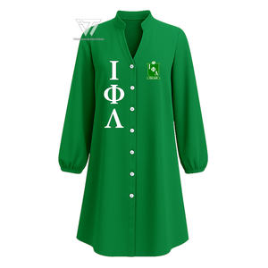 Greek Iota Phi Lambda Sorority Clothing Embroidered Long Flared Blouse <b>Shirt</b> With Puff Sleeves - Product Image 1