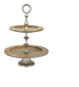 Support à gâteau à 2 niveaux en bois d'acacia, tige en aluminium, montage facile, plateau de présentation de desserts, tour à cupcakes en bois, concept maison CMC-CS40 moderne - Product Image 1