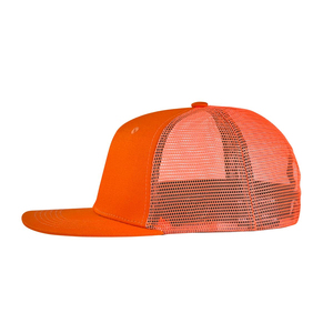 Sombrero de camionero naranja en blanco al por mayor, paneles traseros de malla frontal estructurados, gorras de camionero con ala precurva ligera y Snapback ajustable - Product Image 3