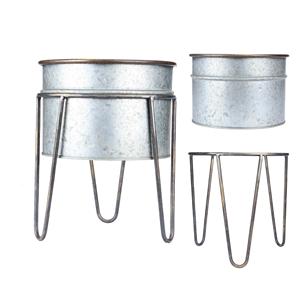 Galvanized Metal Planter with Stand <b>Set</b> of 2 for Live Plant for Home Decor - Product Image 5
