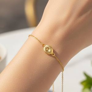 Handcrafted 92.5 Sterling <b>Silver</b> 18K Gold Plated Ball <b>Chain</b> Link <b>Bracelet</b> for Women - Product Image 1