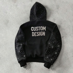 Sweat à capuche unisexe 100% coton de haute qualité avec logo personnalisé OEM, motif en strass, saison d'automne, col à capuche, coupe ample, fabricant - Product Image 2