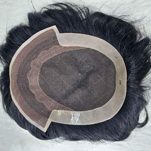 Peluca con malla frontal francesa de piel octagonal, onda profunda/cuerpo recto rizado/Sistema de tupé de pelo indio Remy con ondas de agua para hombres - Product Image 2