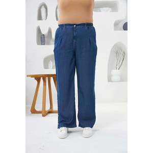 Pantalones Tuncel de talla grande con detalle de botones en el dobladillo y cintura elástica, azul - Product Image 4