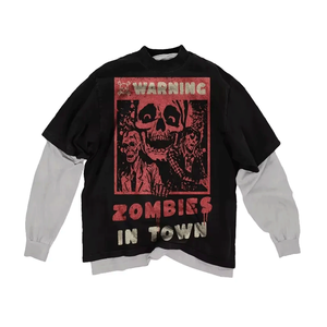 Top meilleures ventes Streetwear Logo personnalisé 100% coton hommes Double couche à manches longues t-shirt lavage à l'acide prix de gros t-shirt - Product Image 3