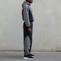 Ensemble streetwear 2 pièces en coton tissé respirant brodé, veste et pantalon amples d'hiver, avec logo personnalisé et blocs de couleur bicolores