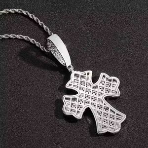 À la mode 1 pouce Lab Grown Cut Diamant Argent Plaqué Croix Pendentif Collier Hip Hop Style Religieux À La Mode Maintenant Disponible USA - Product Image 3