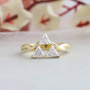 Antique hautement certifié véritable trilogie Triangle diamant anniversaire bague bague de fiançailles en or massif cadeaux de mariage pour les femmes - Product Image 1