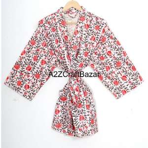 Elegant Flower Printed Cotton Handmade Block Print Quilted Jacket Reversible Breathable Winter Comfortable Robe <b>Bikini</b> Wrap Bulk - Product Image 6