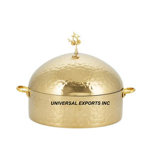 Casserole de créateur faite à la main d'excellente qualité en acier inoxydable martelé doré Réchauffeur d'aliments en métal classique et élégant fait à la main - Product Image 2