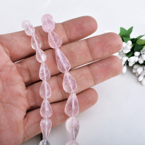 ลูกปัดโรสควอตซ์ทรงหยดน้ำ 16 นิ้ว หินธรรมชาติ สำหรับทำเครื่องประดับชั้นดี - Product Image 1