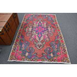 Turkish Area Rug, 4.3x6.6 ft Vintage Rug, <b>Red</b> <b>Wool</b> Rug - Product Image 1