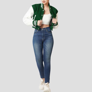 เสื้อแจ็กเก็ตทีมเบสบอลของผู้ชายสีเขียวขาวตัวอักษรแบบสั่งทำปกตั้งวิทยาลัยผู้ผลิต - Product Image 1