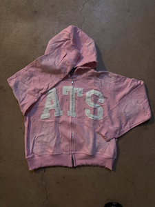 Sudadera con capucha con cremallera recortada con apliques de parche desgastados lavados con ácido Vintage de peso pesado personalizado - Product Image 5