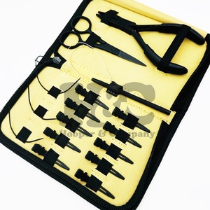 Nuevo Kit de herramientas de extensión de cabello profesional Estuche de piel negra Kit de herramientas de extensión de cabello atado a mano Precio al por mayor Alicates de tijera de bucle Logo de clip - Product Image 2