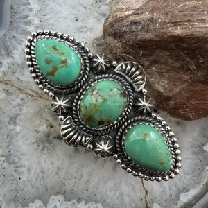 Adjustable Turquoise Bezel-Setting <b>Ring</b> Handmade Southwestern Boho Jewelry Teardrop Green Weddings Parties Sterling Silver - Product Image 1
