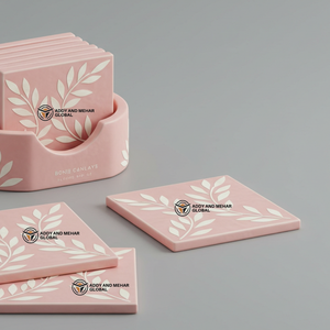 Proveedor Indio Ofrece Juego de Posavasos Cuadrados Hechos a Mano con Incrustaciones de Hueso Rosa y Blanco de 3 mm de Grosor, con Patrón Floral, Ecológicos y Duraderos - Product Image 2