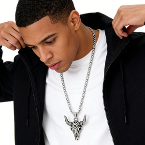 Vintage Rétro Chèvre Crâne Pendentif Collier Vache En Forme D'amulette Talisman Boîte En Acier Inoxydable Diamant Papillon Forme Retraçage - Product Image 2