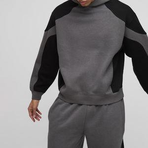 ชุดวอร์มผู้ชายคุณภาพสูง สไตล์วินเทจ สำหรับฤดูหนาว มีฮู้ด สีเทา-ดำ แบบสองชิ้น ระบายอากาศได้ดี ดีไซน์ตัดต่อสี - Product Image 6