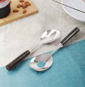 Cuillère de service à riz en acier inoxydable et laiton pour décoration de mariage, ensemble de couverts en métal plaqué or et acier gaufré - Product Image 1