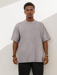 เสื้อยืดเปล่าแบบย้อมสีเอซิดขายส่ง เสื้อยืดผู้ชายสไตล์เรโทร ฟิตวินเทจ ลุคทำเก่า ย้อมสีสโตนวอช คุณภาพสูง - Product Image 3